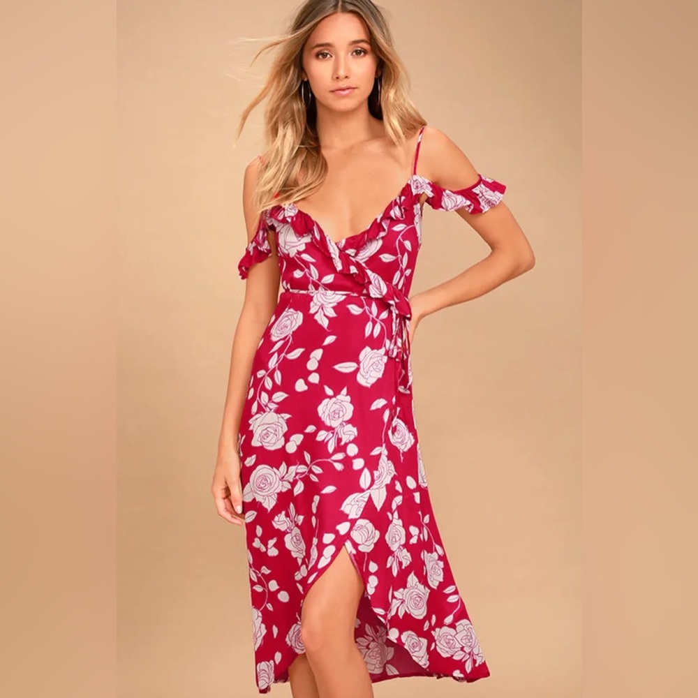 NWT Disney by MinkPink Enchanted Rose Floral Print Ruffled Sexy Wrap Dress